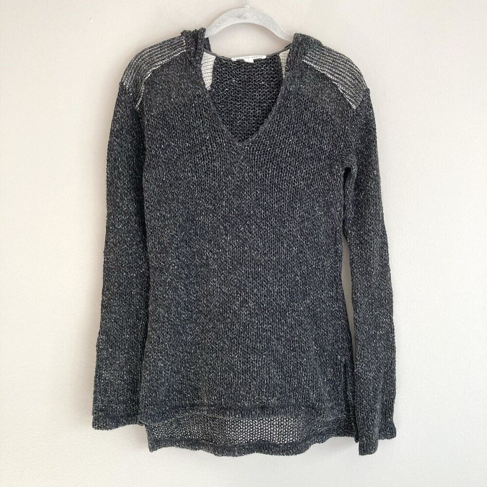 Burning Torch Anthropologie Gray Open Knit Hooded Sweater Size XS Boho Hippie